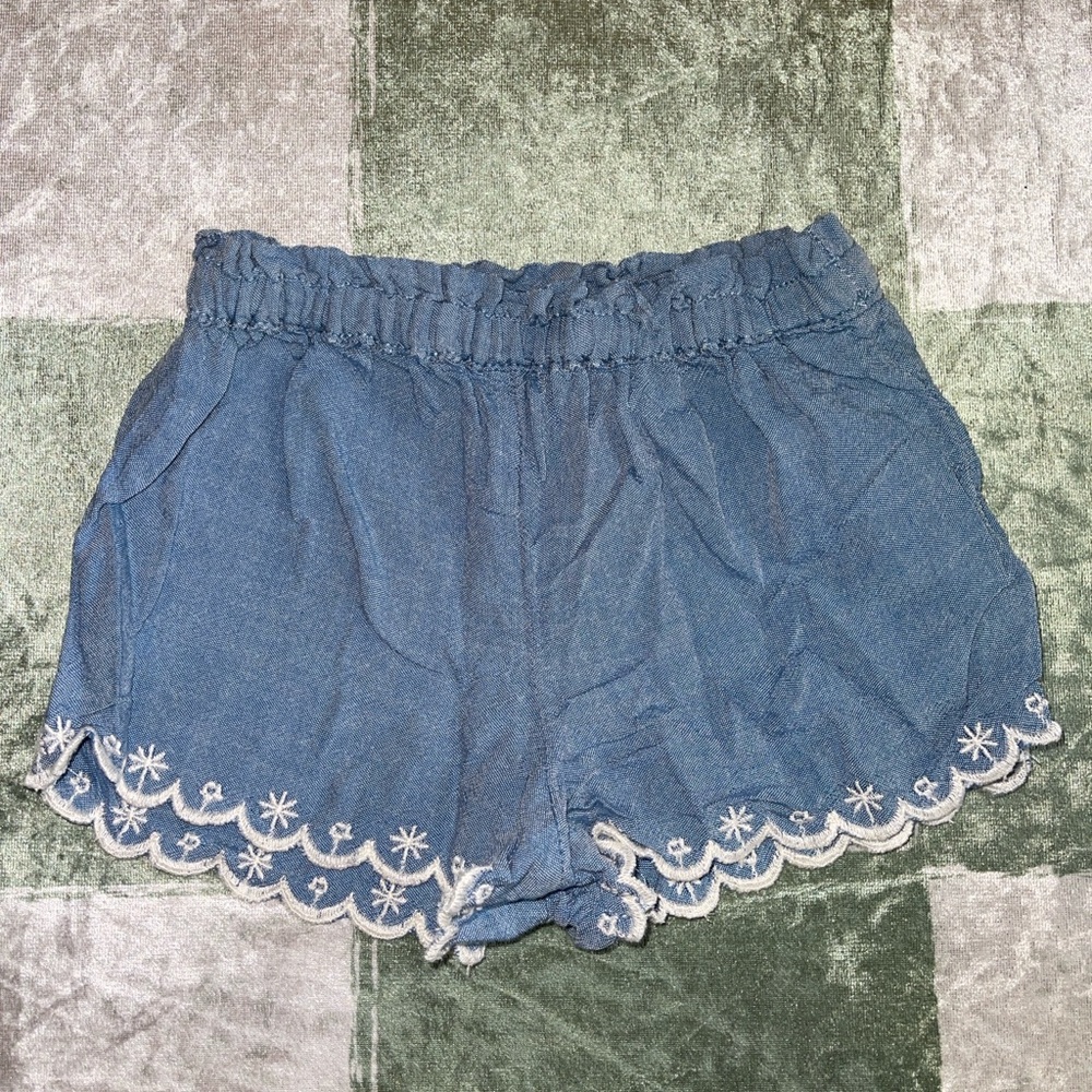 Old Navy Denim Blue High Waist Shorts with White Trim